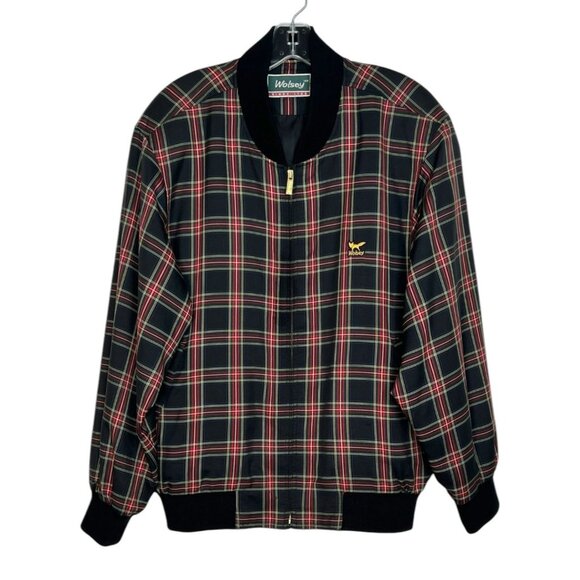 Wolsey Golf Tartan Plaid Bomber Jacket Black Red Men's Medium - Picture 1 of 13